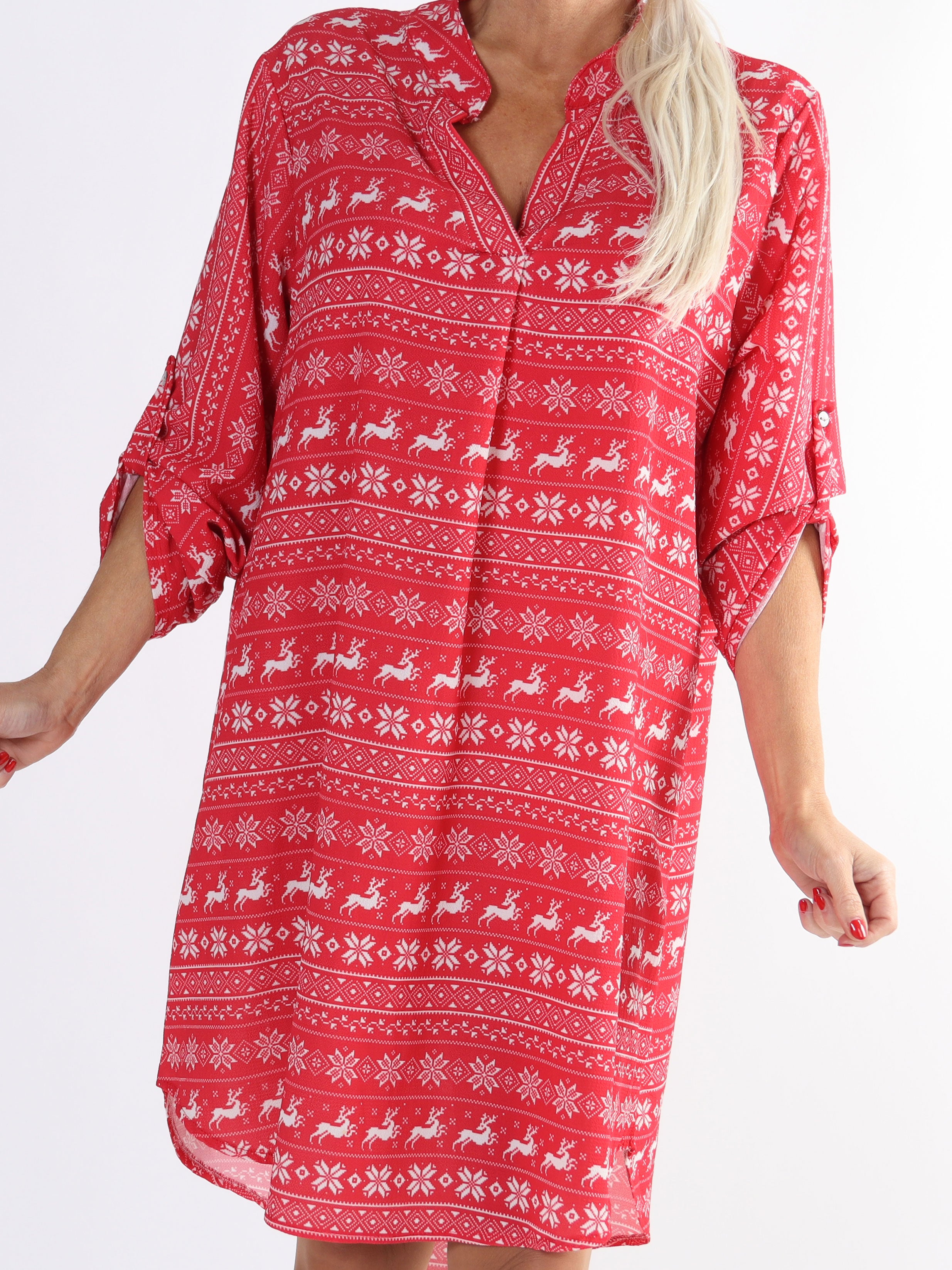 Vanesa Christmas Dress - Plus size skjortekjole med julemønster